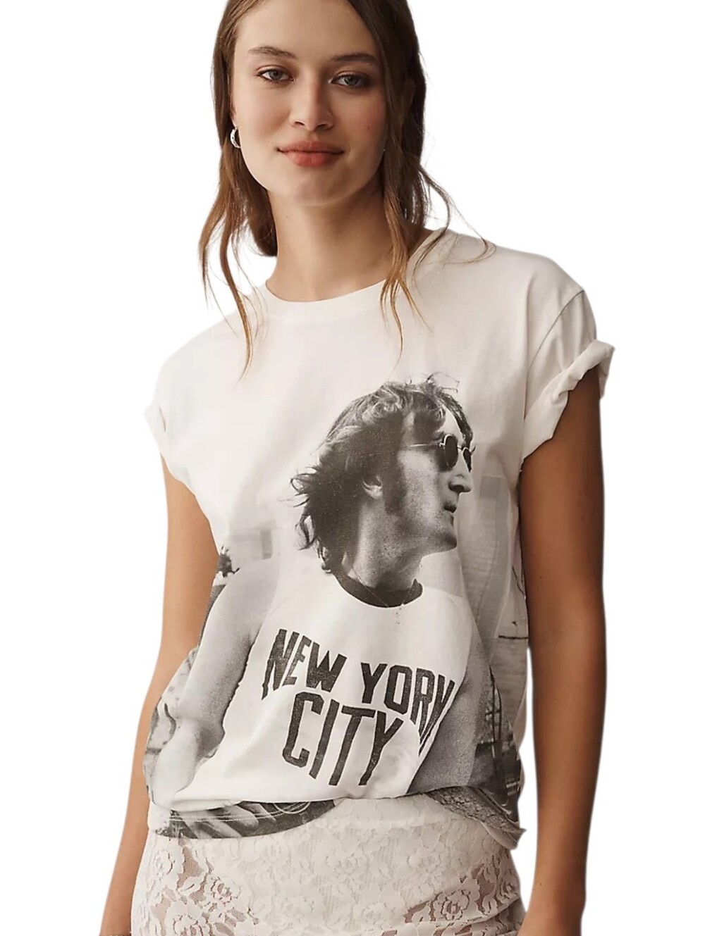 Letluv Anthropologie John Lennon NY City Graphic Tee White Black Small NWOT
